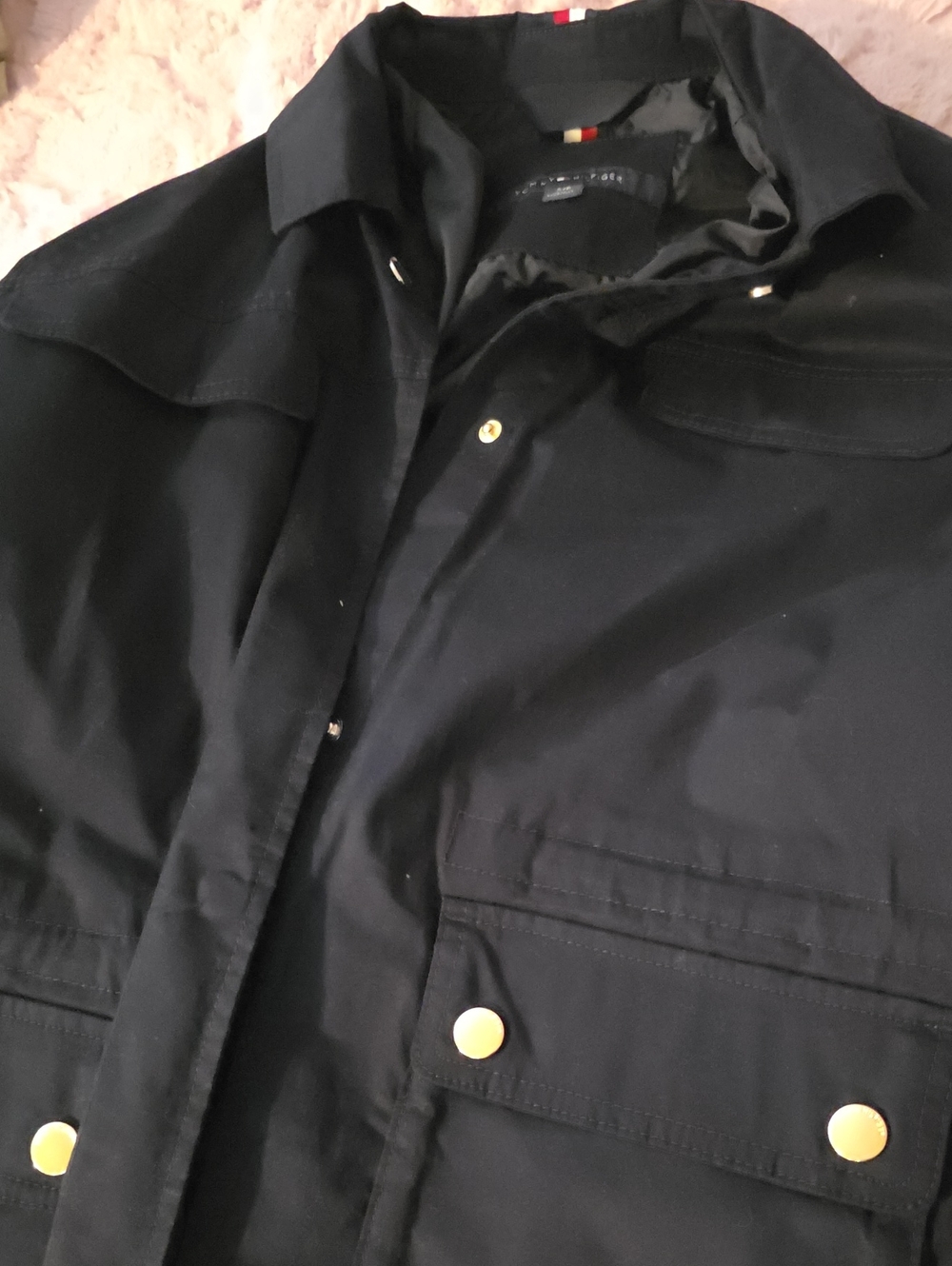 Tommy Hilfiger Black Utility Jacket with Gold-Tone Snaps